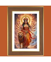 Durga Maa Photo Frame - 10x14 Inches, Brown Wooden Frame for Home, Office & Temple decoration