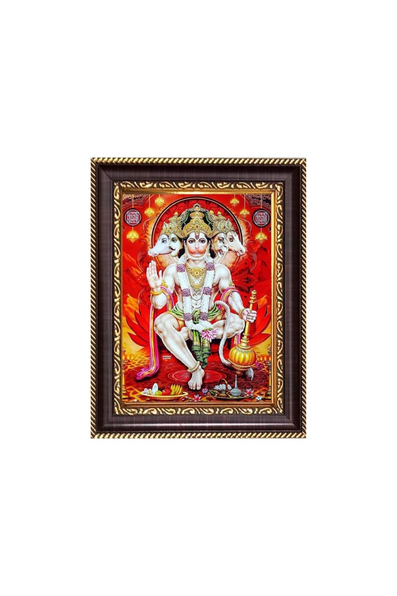 Sri Panchmukhi Hanuman Digital Print Photo 6.7x8.7 inches - Vibrant Religious Wall Art for Home, Office and Temple Decor.