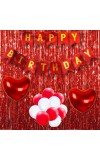Happy Birthday Decoration Combo Set - 20 Pcs. Metallic Balloons, 2 love Foil Balloons, 13 Pcs. Birthday Banner, 2 Pcs. Foil Curtain Party Backdrop Kit for Celebrations and Events (Red)