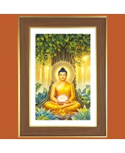 The Great Buddha Photo Frame - 10x14 Inches, Brown Wooden Frame for Home, Office & Temple Decoration