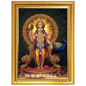 Lord murugan Photo Frame - 10x14 Inches, Brown Wooden Frame for Home, Office & Temple Decoration