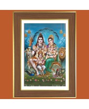 Lord Shiva Parivar Photo Frame - 10x14 Inches, Brown Wooden Frame for Home, Office & Temple Decoration