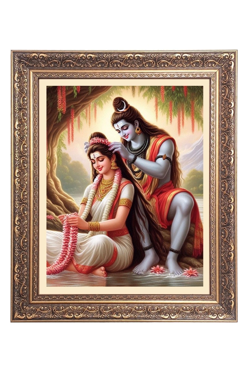 Lord Shiv & Maa Parbati Big Photo Frame - 22x26 Inches for Home & Office Decoration
