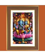 Lord Ganesha Lakshmi Photo Frame - 10x14 Inches, Brown Wooden Frame for Home, Office & Temple decoration