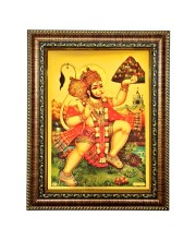 Lord Sri Hanuman Ji Holding Sanjeevani Booti | Gold Plated Photo Frame with Lightweight Waterproof Glass Cover | Ideal for Home Décor & Gifting.