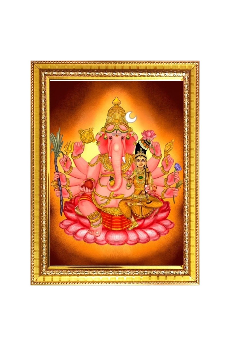 Maha ganapathi Photo Frame - 12x16 Inches, Brown Wooden Frame for Home, Office & Temple Decoration