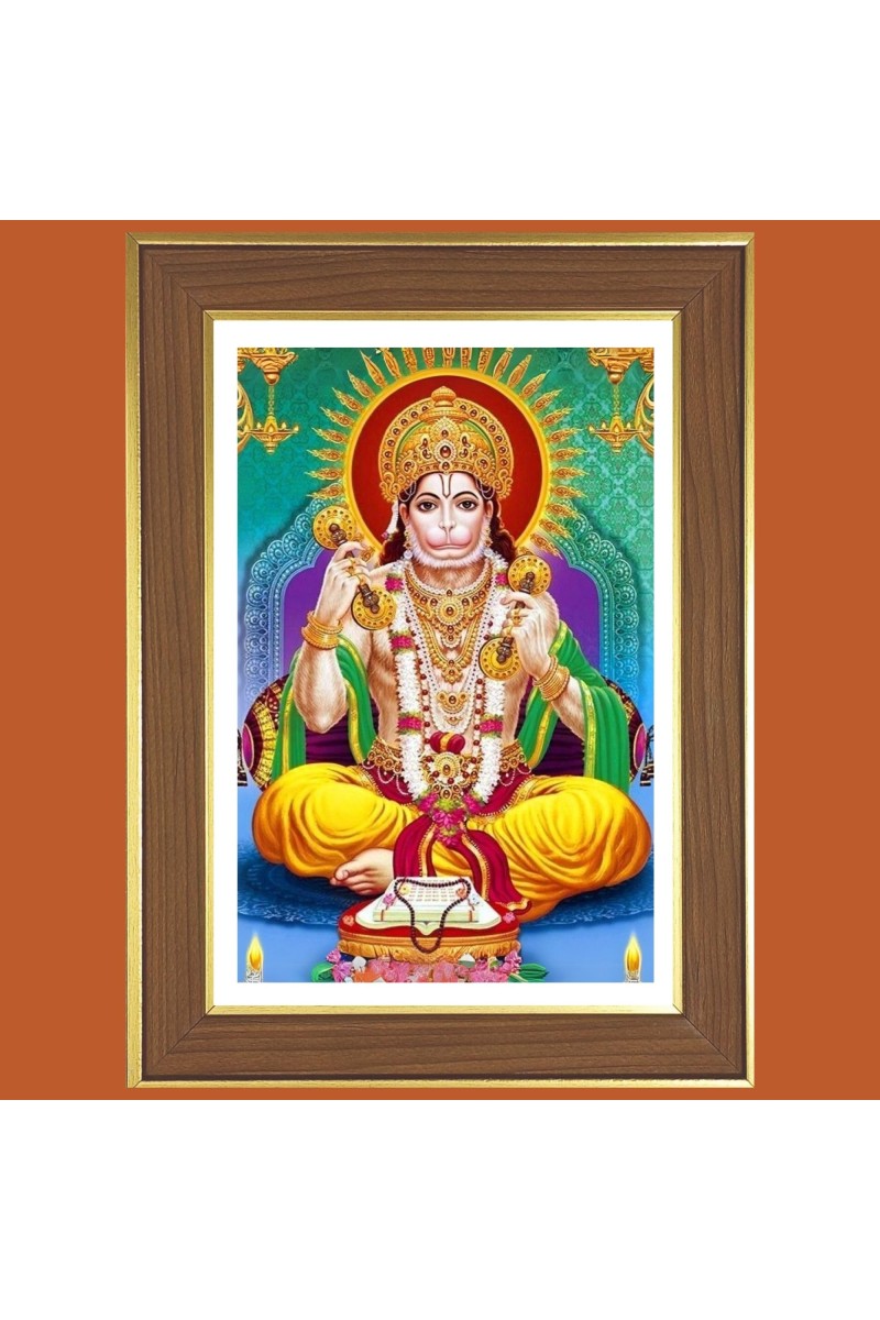 Lord Hanuman ji Photo Frame - 10x14 Inches, Brown Wooden Frame for Home, Office & Temple Decoration