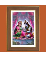 Lord Shiva and Parvathi Photo Frame - 10x14 Inches, Brown Wooden Frame for Home, Office & Temple Decoration