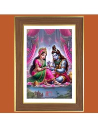 Lord Shiva and Parvathi Photo Frame - 14x18 Inches, Brown Wooden Frame for Home, Office & Temple Decoration