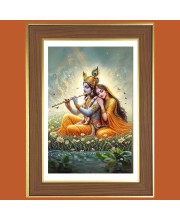 Radha krishna with flute Photo Frame - 10x14 Inches, Brown Wooden Frame for Home, Office & Temple Decoration