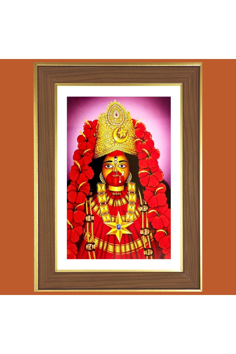 Jai maa kali Photo Frame - 12x16 Inches, Brown Wooden Frame for Home, Office & Temple decoration