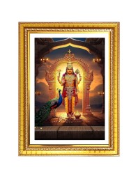 Lord Kartikeya Photo Frame - 10x14 Inches, Brown Wooden Frame for Home, Office & Temple Decoration