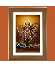 Goddess Badra Kali Photo Frame - 10x14 Inches, Brown Wooden Frame for Home, Office & Temple Decoration