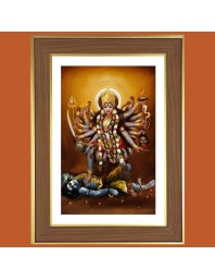 Goddess Badra Kali Photo Frame - 14x18 Inches, Brown Wooden Frame for Home, Office & Temple Decoration