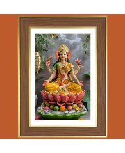 Goddess Lakshmi Photo Frame - 10x14 Inches, Brown Wooden Frame for Home, Office & Temple Decoration