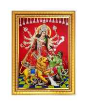 Mahishasura mardhini Photo Frame - 10x14 Inches, Brown Wooden Frame for Home, Office & Temple Decoration