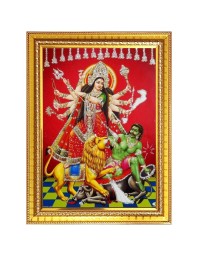 Mahishasura mardhini Photo Frame - 14x18 Inches, Brown Wooden Frame for Home, Office & Temple Decoration