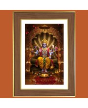 Lord Vishnu Photo Frame - 10x14 Inches, Brown Wooden Frame for Home, Office & Temple Decoration
