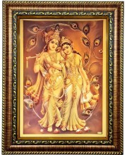 HI Tech Sales Gold Plated Radha Krishna Religious Golden Photo Frame for Worship Use 10 x13 inch