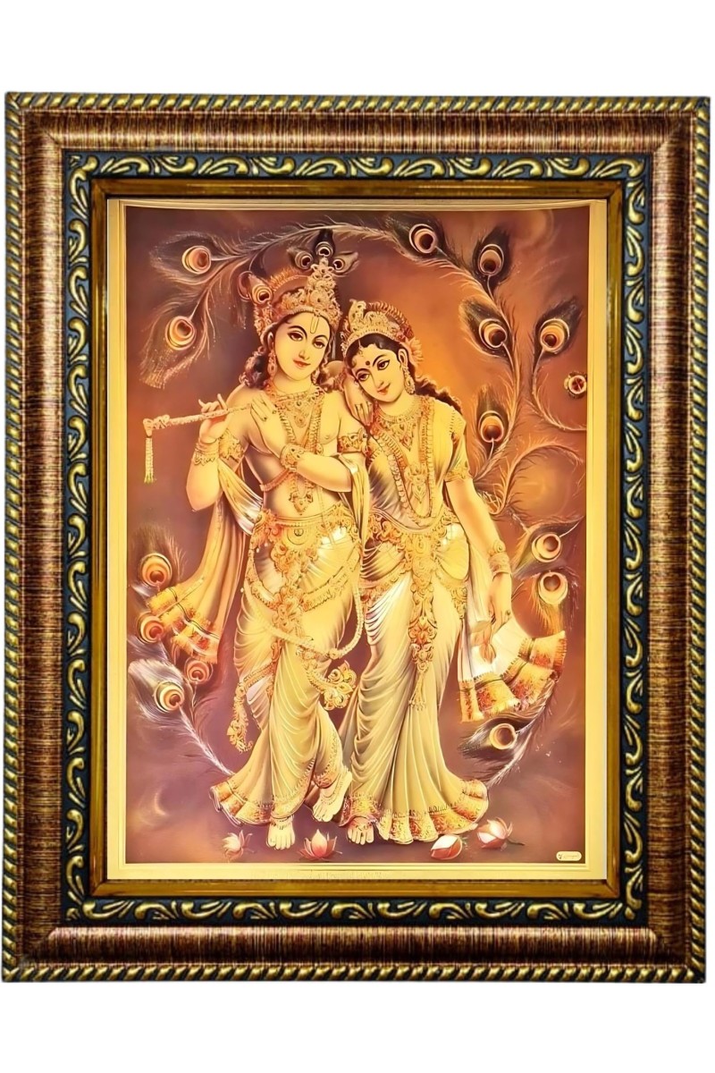 HI Tech Sales Gold Plated Radha Krishna Religious Golden Photo Frame for Worship Use 10 x13 inch