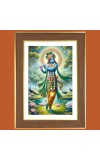 Lord Krishna playing Murali Photo Frame - 10x14 Inches, Brown Wooden Frame for Home, Office & Temple Decoration