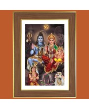 Lord shiva and parvathi with ganesha Photo Frame - 10x14 Inches, Brown Wooden Frame for Home, Office & Temple Decoration