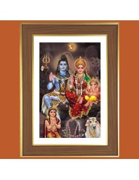 Lord shiva and parvathi with ganesha Photo Frame - 14x18 Inches, Brown Wooden Frame for Home, Office & Temple Decoration