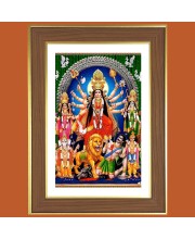 Goddess Durga Maa Photo Frame - 10x14 Inches, Brown Wooden Frame for Home, Office & Temple Decoration