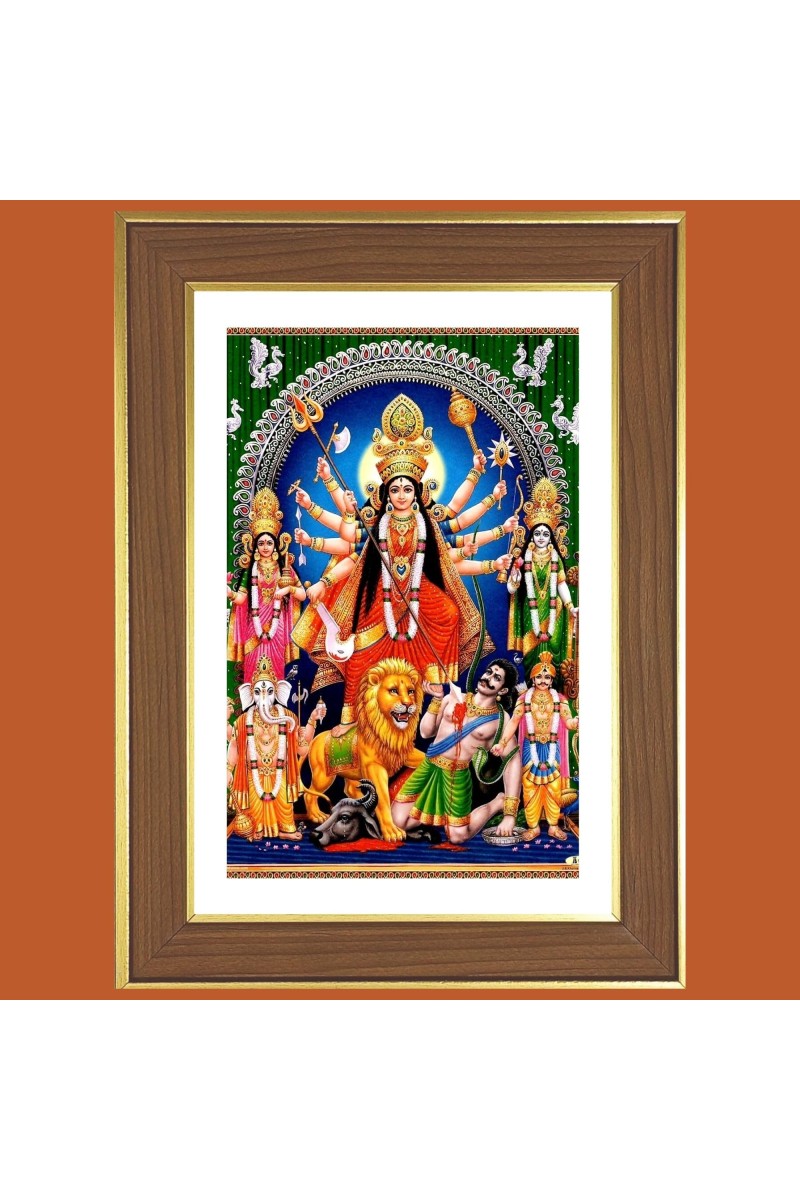 Goddess Durga Maa Photo Frame - 10x14 Inches, Brown Wooden Frame for Home, Office & Temple Decoration