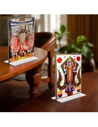 Debi Kali & Dakshineswar Kali Acrylic T-Style Photo Stand - 7x9 Inches, Compact and Stylish Spiritual Display, easily change 2 photos (Pack of 1)