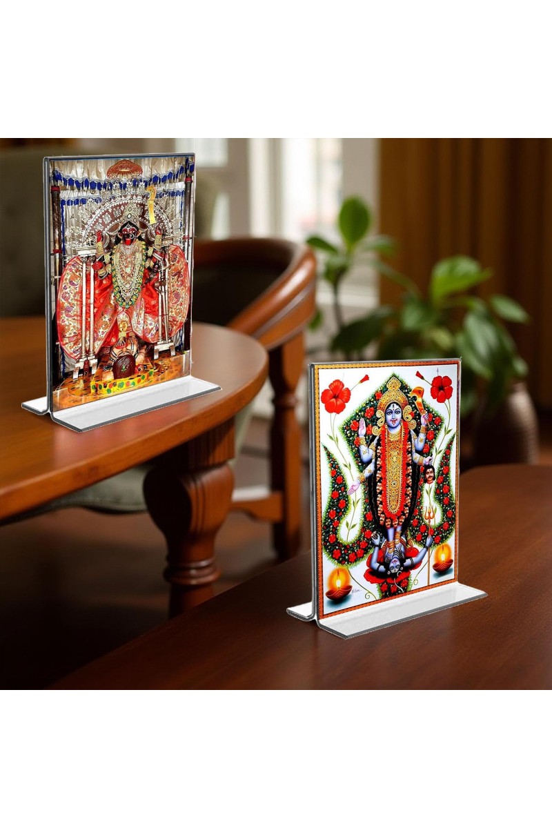 Debi Kali & Dakshineswar Kali Acrylic T-Style Photo Stand - 11x13 Inches, Compact and Stylish Spiritual Display, easily change 2 photos (Pack of 1)