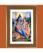 Mahadev Parvati Ganesh Kartikeya Photo Frame - 10x14 Inches, Brown Wooden Frame for Home, Office & Temple Decoration