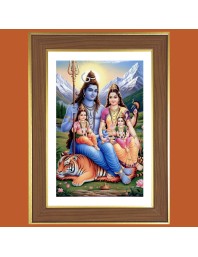 Mahadev Parvati Ganesh Kartikeya Photo Frame - 10x14 Inches, Brown Wooden Frame for Home, Office & Temple Decoration