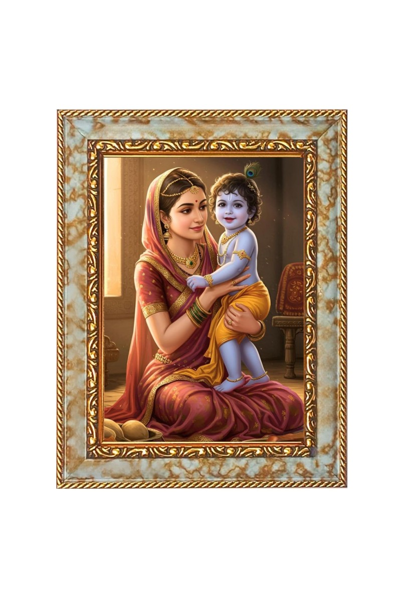 Maa Yashoda Shri Krishna Digital Print Photo 6.7x8.7 inches - Vibrant Religious Wall Art for Home or Office Decor.