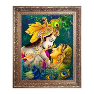 Sri Krishna & Sri Radha Big Photo Frame - 18x22 Inches for Home & Office Decoration