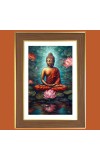 Meditative state Buddha Photo Frame - 10x14 Inches, Brown Wooden Frame for Home, Office & Temple Decoration