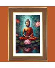 Meditative state Buddha Photo Frame - 10x14 Inches, Brown Wooden Frame for Home, Office & Temple Decoration