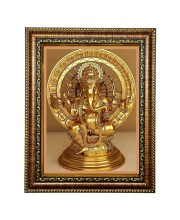 Hi Tech Sales Lord Happy A Golden Ganesh God Photo Frame for wall/table, Study & living room, gifts (10 x 12)