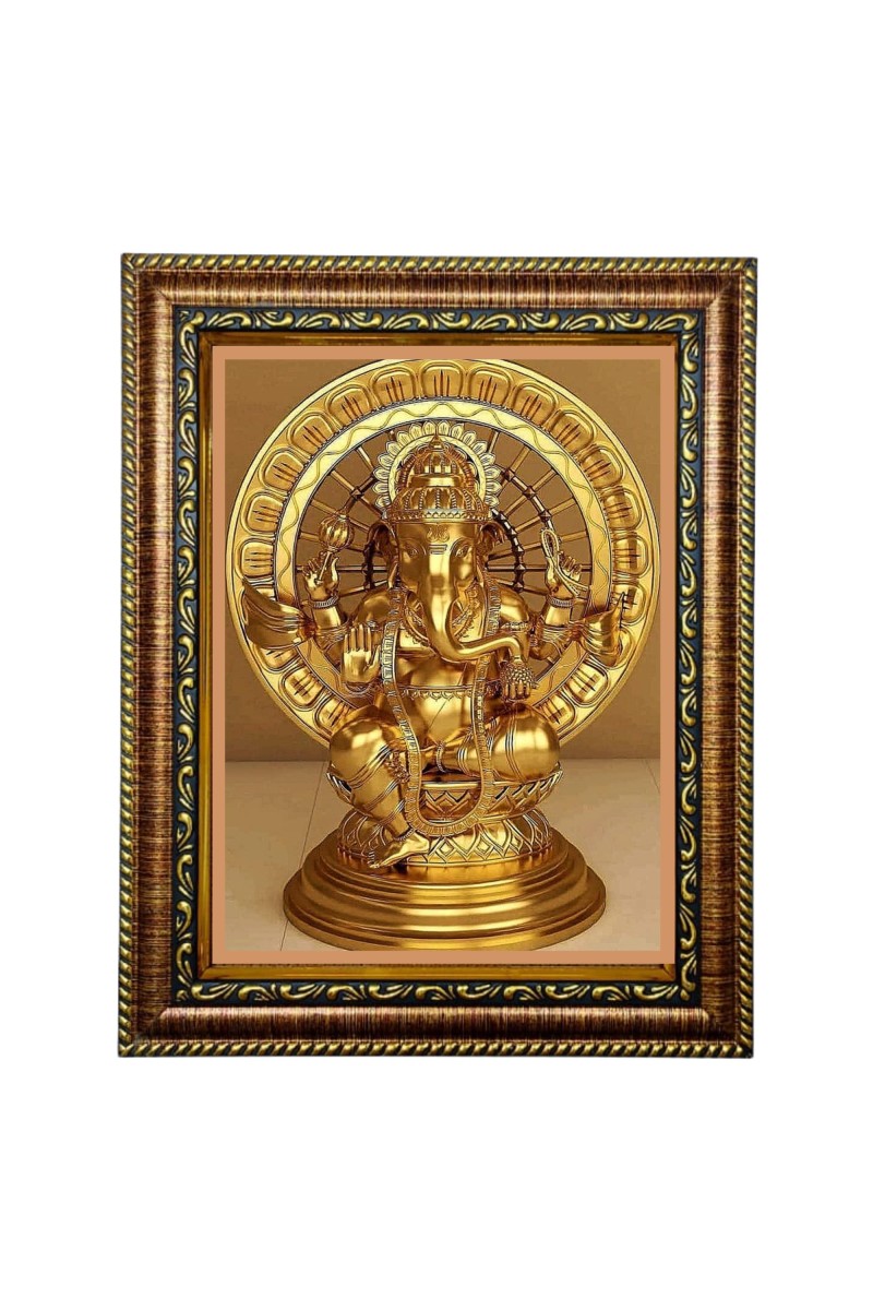 Hi Tech Sales Lord Happy A Golden Ganesh God Photo Frame for wall/table, Study & living room, gifts (10 x 12)