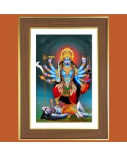 Goddess Kali Photo Frame - 10x14 Inches, Brown Wooden Frame for Home, Office & Temple Decoration
