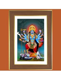 Goddess Kali Photo Frame - 10x14 Inches, Brown Wooden Frame for Home, Office & Temple Decoration