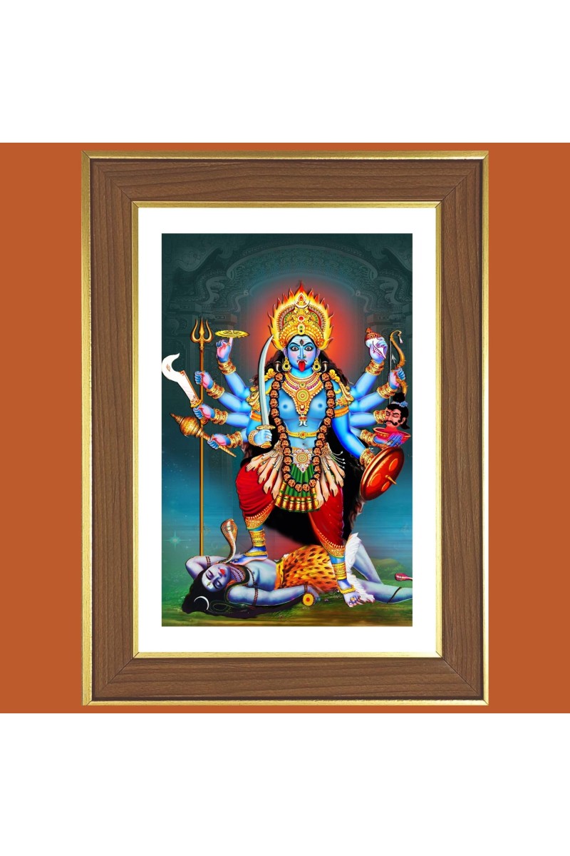 Goddess Kali Photo Frame - 10x14 Inches, Brown Wooden Frame for Home, Office & Temple Decoration
