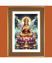 Sri Mahalakshmi Devi Photo Frame - 10x14 Inches, Brown Wooden Frame for Home, Office & Temple Decoration