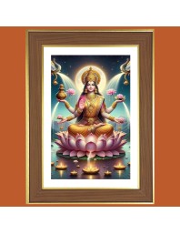 Sri Mahalakshmi Devi Photo Frame - 14x18 Inches, Brown Wooden Frame for Home, Office & Temple Decoration