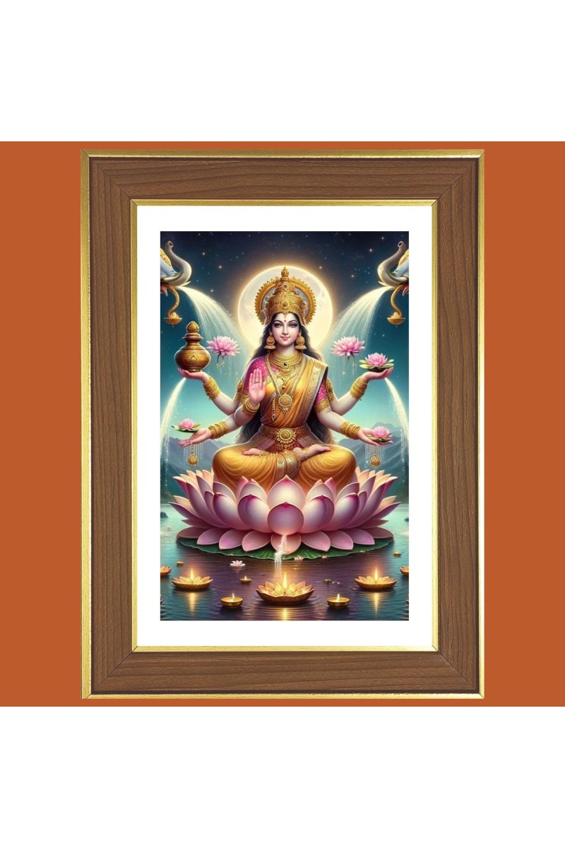 Sri Mahalakshmi Devi Photo Frame - 12x16 Inches, Brown Wooden Frame for Home, Office & Temple Decoration