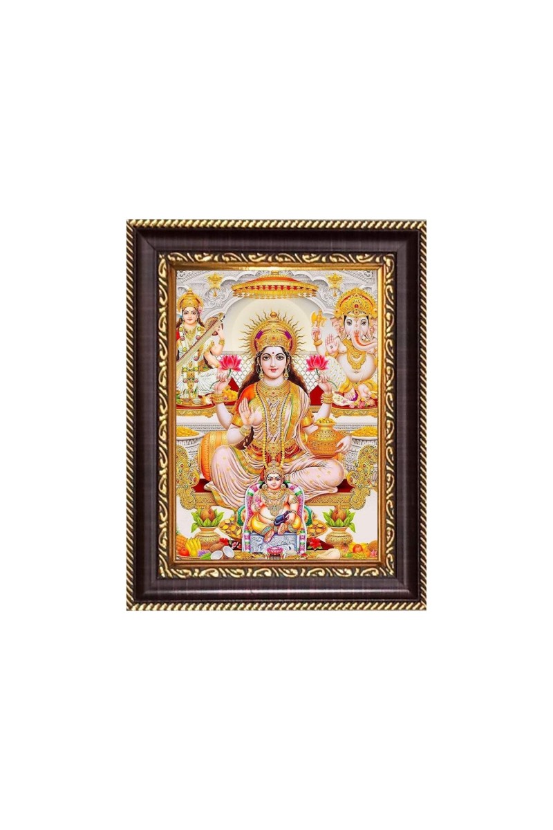 Sri Maa Lakshmi, Sri Ganeshji, Sri Maa Saraswati and Kuber Digital Print Photo 6.7x8.7 inches - Vibrant Religious Wall Art for Home, Office and Temple Decor.