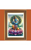 Sri Krishna On Lotus Photo Frame - 12x16 Inches, Brown Wooden Frame for Home, Office & Temple Decoration