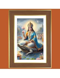 Goddess Ganga Photo Frame - 10x14 Inches, Brown Wooden Frame for Home, Office & Temple Decoration
