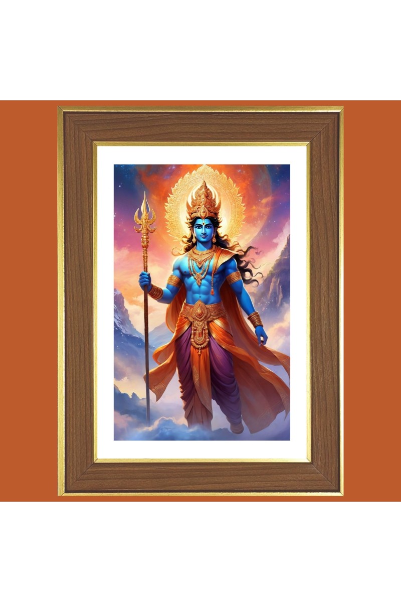 God Indra Photo Frame - 10x14 Inches, Brown Wooden Frame for Home, Office & Temple decoration
