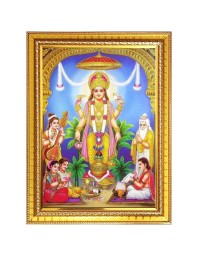 Sri satya narayana swamy Photo Frame - 10x14 Inches, Brown Wooden Frame for Home, Office & Temple Decoration